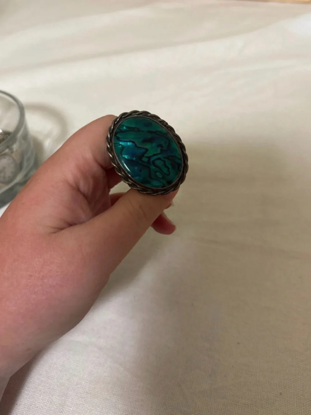 Teal Abalone Statement Ring